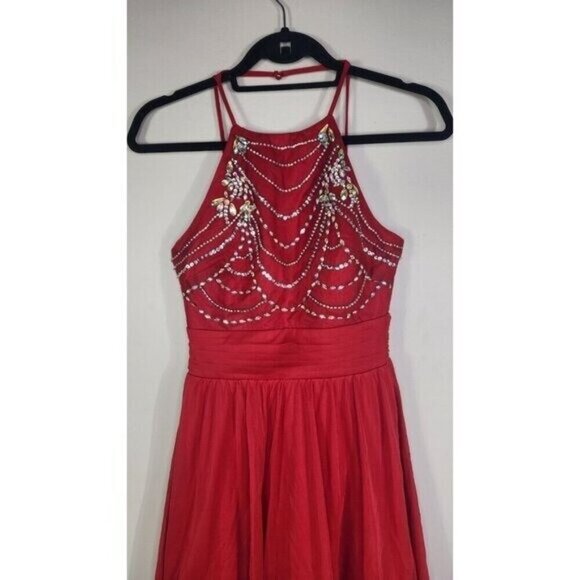 Speechless Red Rhinestone Sparkly Formal Mesh Halter Short Dress Size 3 - Picture 2 of 8